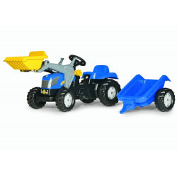 TRACTEUR A PEDALE RollyKid NEW HOLLAND T7040 REMORQUE PELLE 023929 ROLLY TOYS