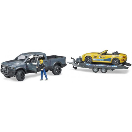 Miniature DODGE RAM 2500 Power Wagon avec remorque et voiture Roadster Racing team