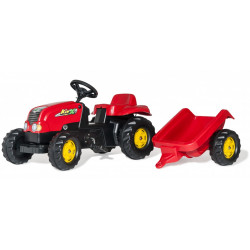 TRACTEUR A PEDALE RollyKid rouge et sa remorque 012121 ROLLY TOYS