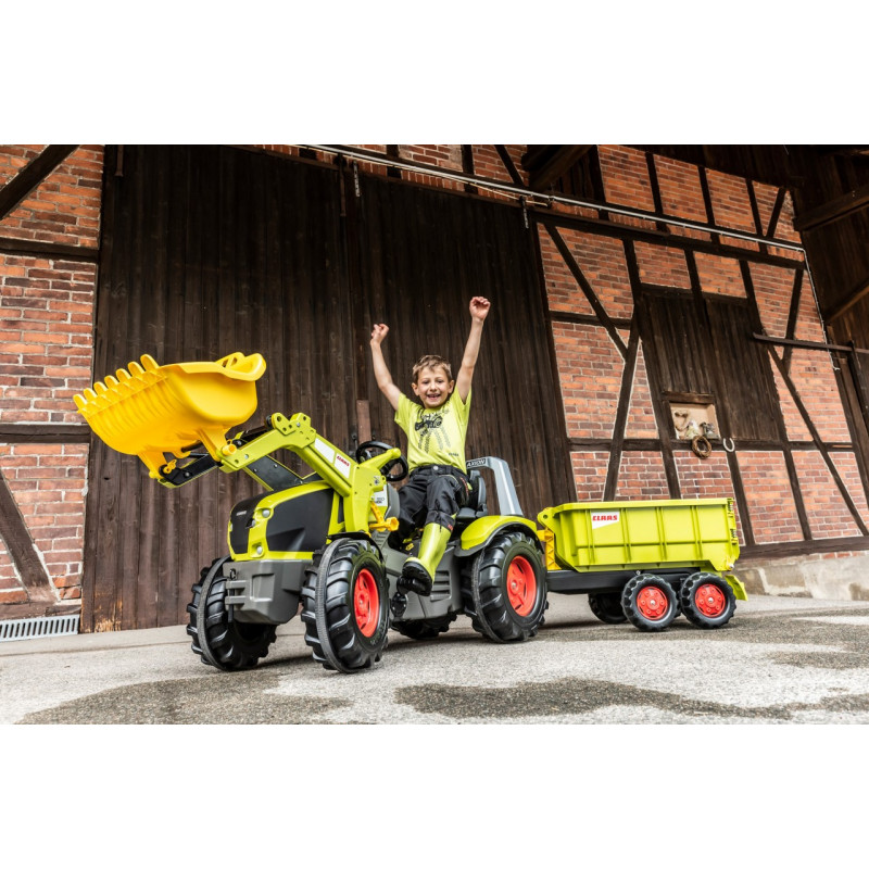 Les produits   Jouet à pédales - Tracteur Claas avec remorque  et capot ouvrant