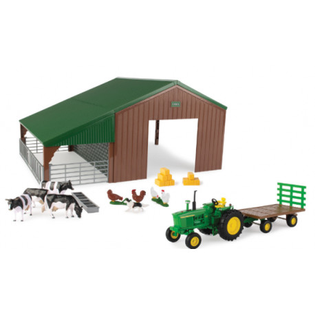 Hangar avec animaux et tracteur JOHN DEERE 47024 Britains 1/32