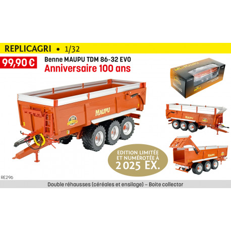 Benne miniature MAUPU TDM 86-32 EVO Anniversaire 100 ans REP296 REPLICAGRI 1-32