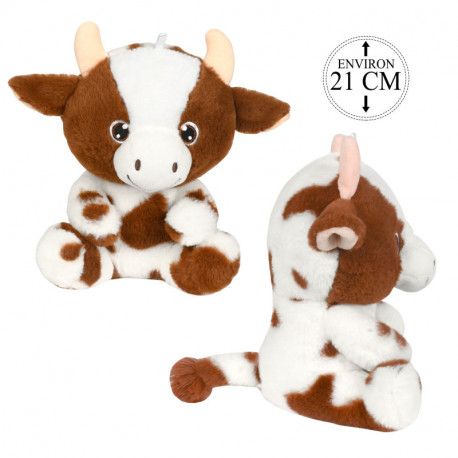 Peluche vache marron 21cm PE422