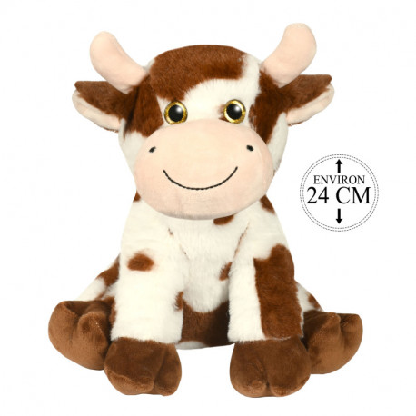 Peluche vache marron assise 24cm PE126