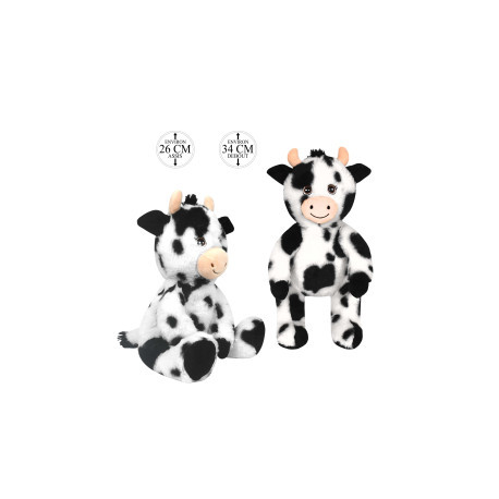 Peluche vache noir assise 26 - 34 cm PE104